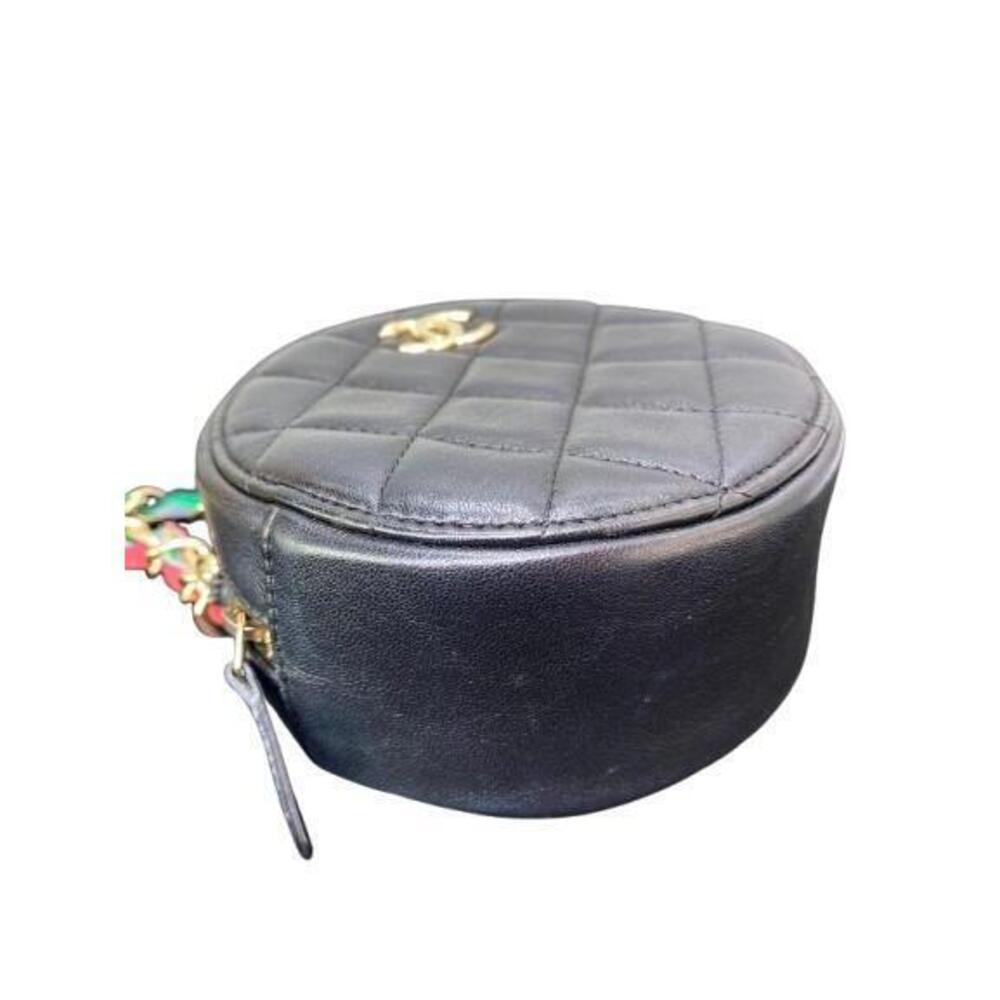 CHANEL Matelasse Coco Mark Round Chain Shoulder Bag Black Lambskin - Picture 7 of 7